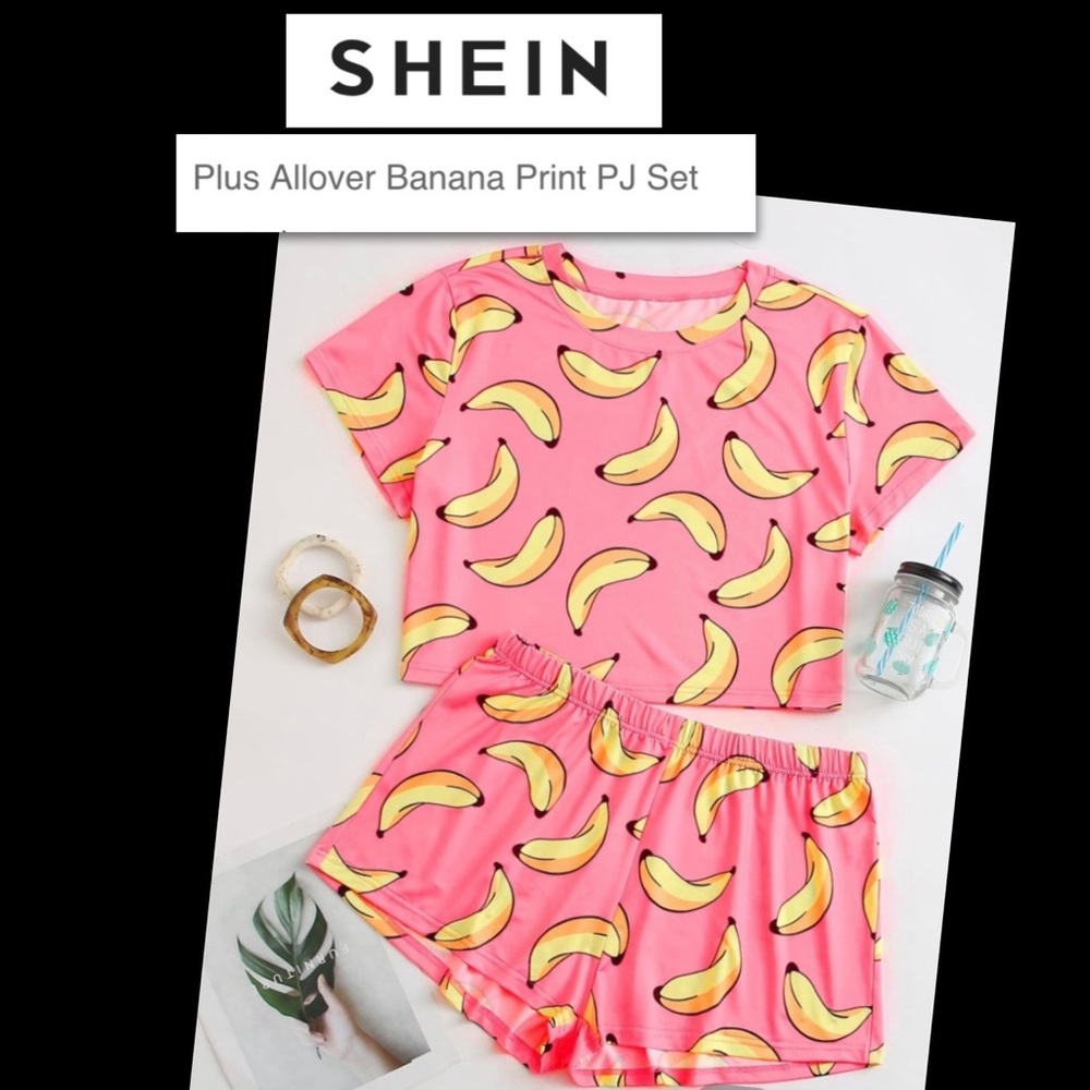 SHEIN Banana Print PJ Set NWOT in Original Bag Size 3X
